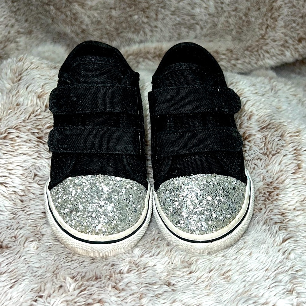 Toddler black Vans with Glitter Toe Size 6